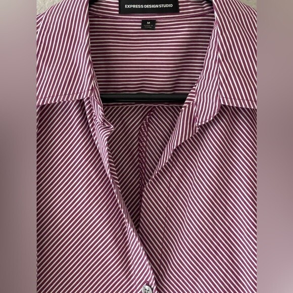 Express Design Studios Maroon 3/4 Sleeve Button Down Dress Shirt Size M Fitted - Picture 5 of 8
